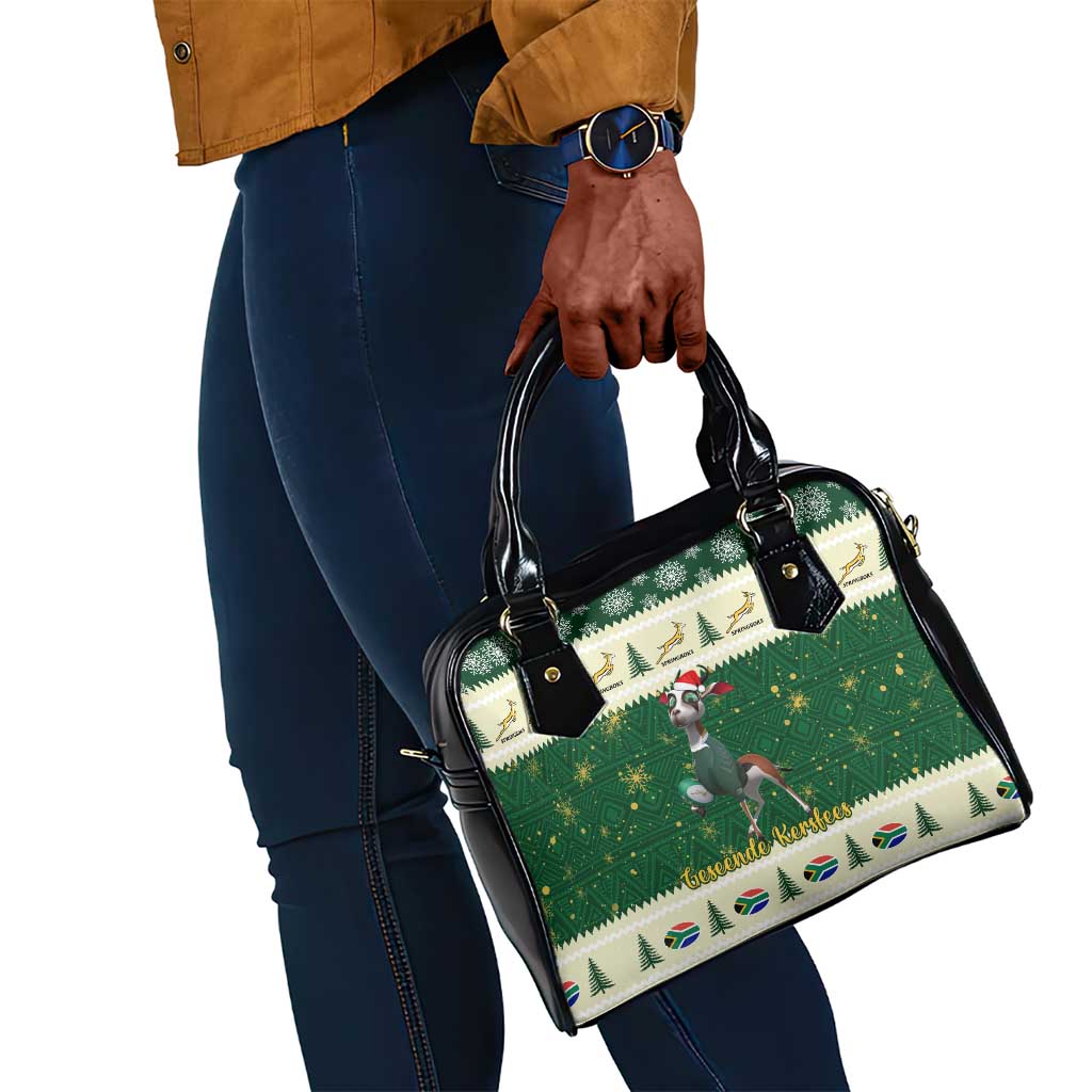 Custom South Africa Rugby Christmas Shoulder Handbag Geseende Kersfees Springboks African Pattern