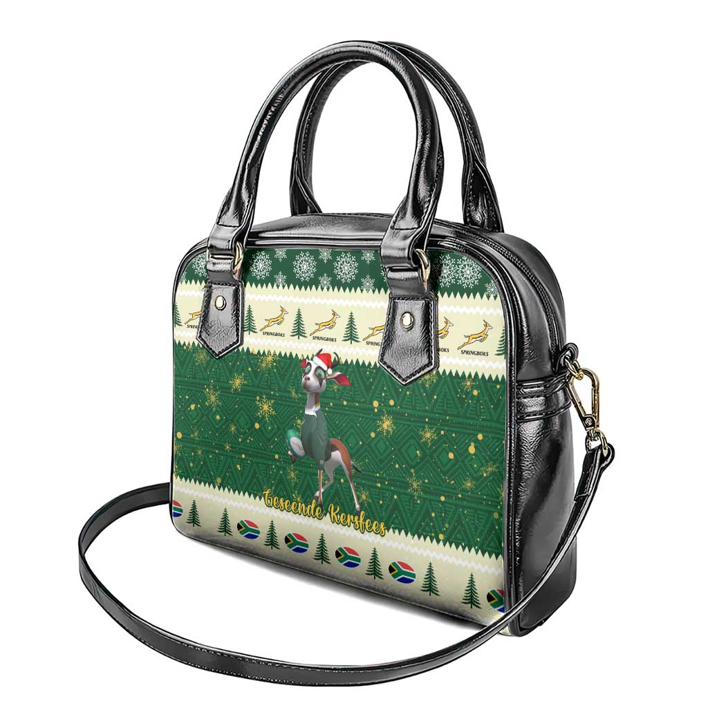Custom South Africa Rugby Christmas Shoulder Handbag Geseende Kersfees Springboks African Pattern