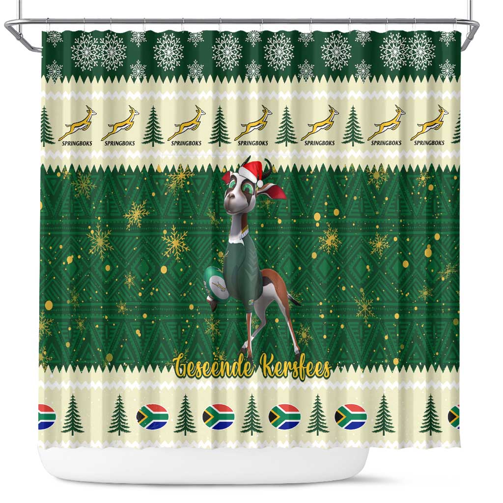 Custom South Africa Rugby Christmas Shower Curtain Geseende Kersfees Springboks African Pattern