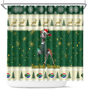 Custom South Africa Rugby Christmas Shower Curtain Geseende Kersfees Springboks African Pattern