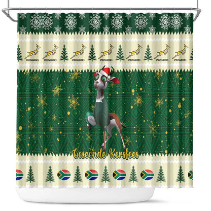 Custom South Africa Rugby Christmas Shower Curtain Geseende Kersfees Springboks African Pattern