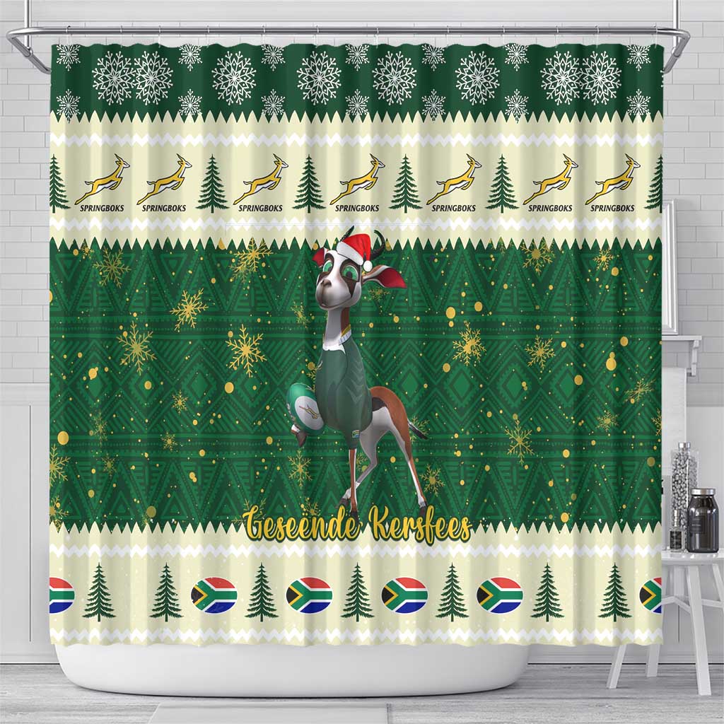Custom South Africa Rugby Christmas Shower Curtain Geseende Kersfees Springboks African Pattern