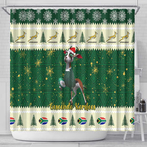 Custom South Africa Rugby Christmas Shower Curtain Geseende Kersfees Springboks African Pattern