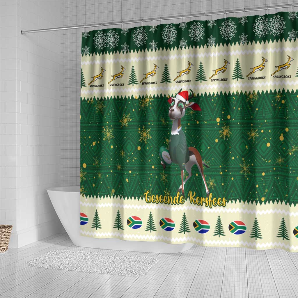 Custom South Africa Rugby Christmas Shower Curtain Geseende Kersfees Springboks African Pattern
