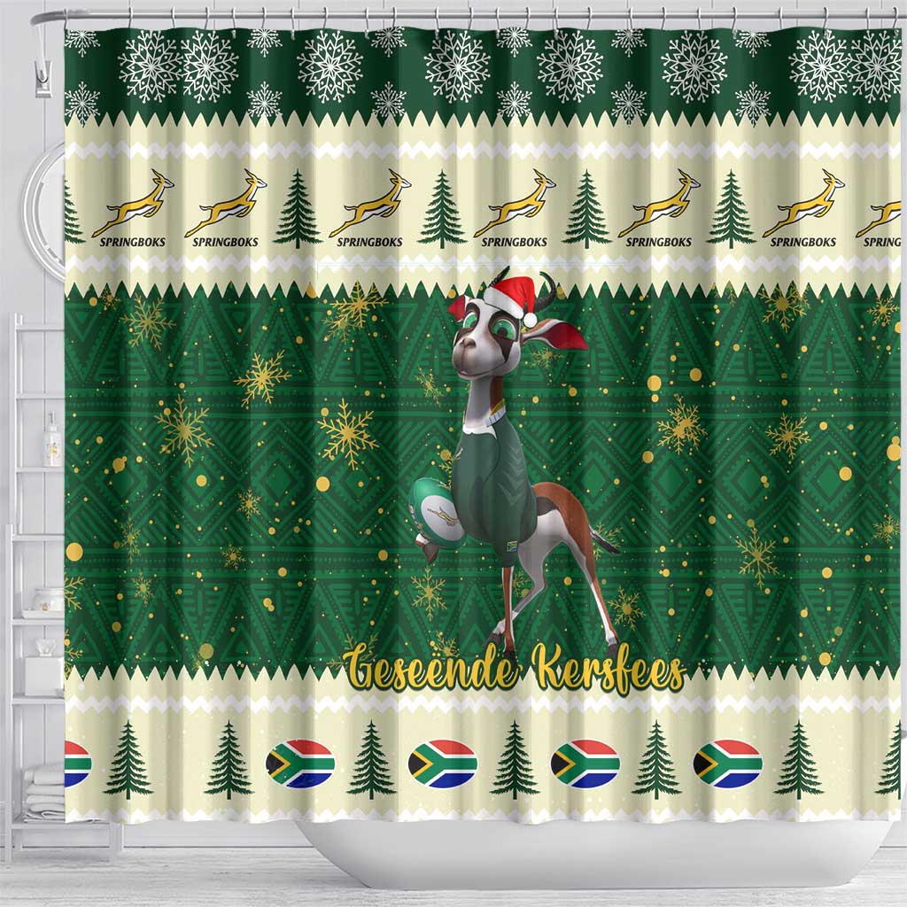 Custom South Africa Rugby Christmas Shower Curtain Geseende Kersfees Springboks African Pattern