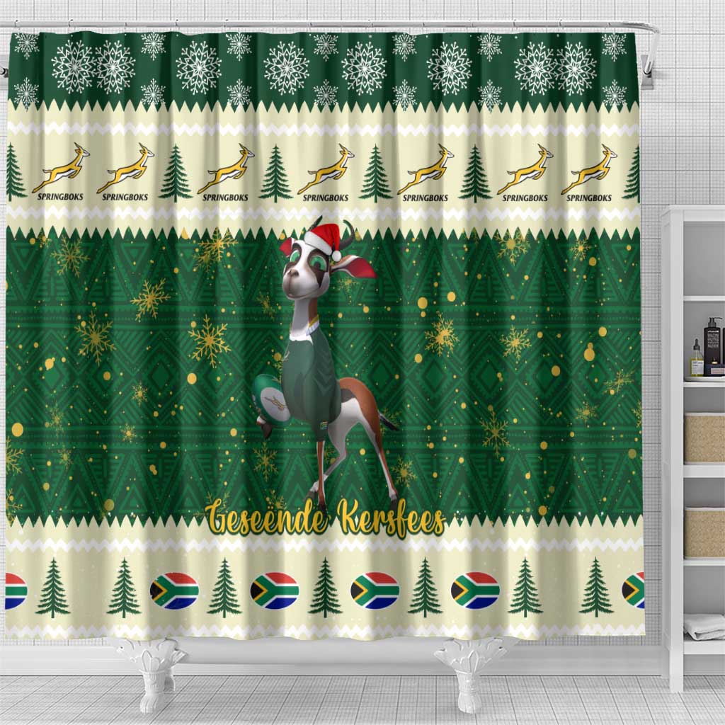 Custom South Africa Rugby Christmas Shower Curtain Geseende Kersfees Springboks African Pattern