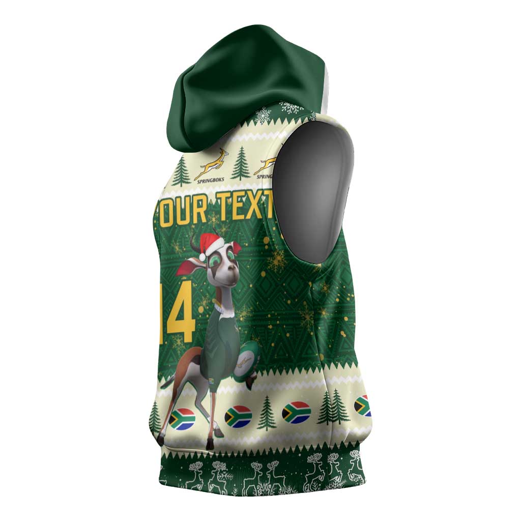 Custom South Africa Rugby Christmas Sleeveless Hoodie Geseende Kersfees Springboks African Pattern - African Pride