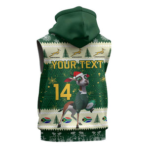 Custom South Africa Rugby Christmas Sleeveless Zip Hoodie Geseende Kersfees Springboks African Pattern - African Pride