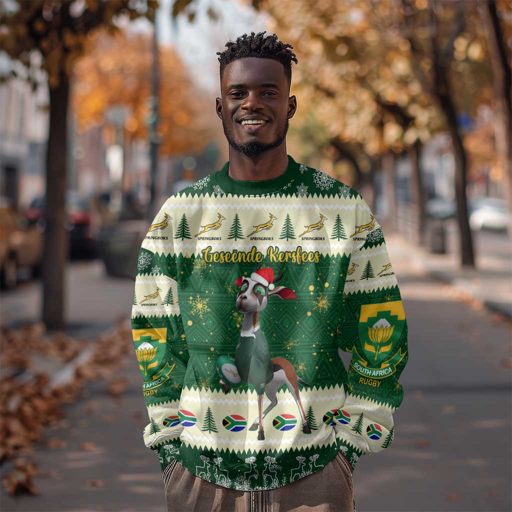 Custom South Africa Rugby Christmas Sweatshirt Geseende Kersfees Springboks African Pattern