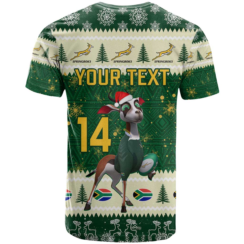 Custom South Africa Rugby Christmas T shirt Geseende Kersfees Springboks African Pattern