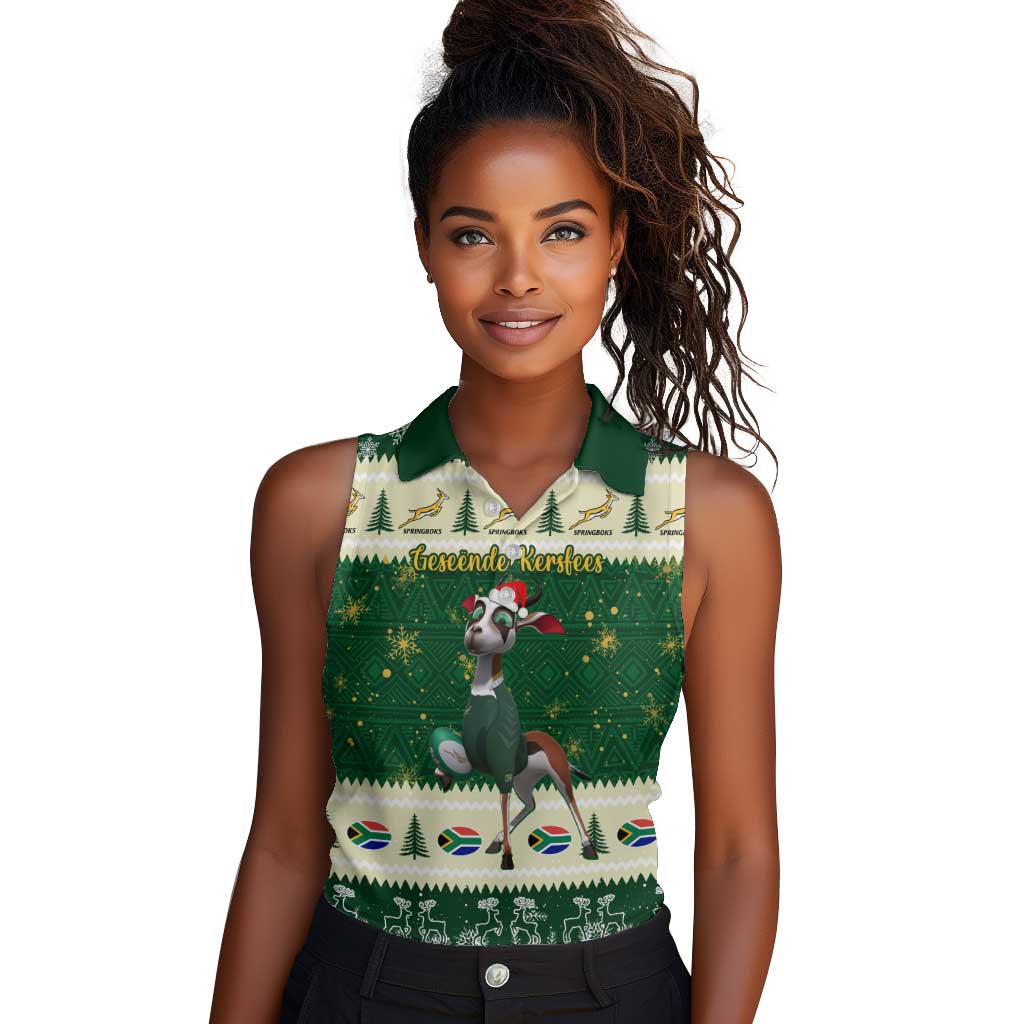 Custom South Africa Rugby Christmas Women Sleeveless Polo Shirt ...
