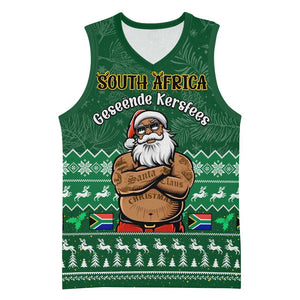 Personalised South Africa Christmas Basketball Jersey Cool Santa Claus With South African Map - African Pride