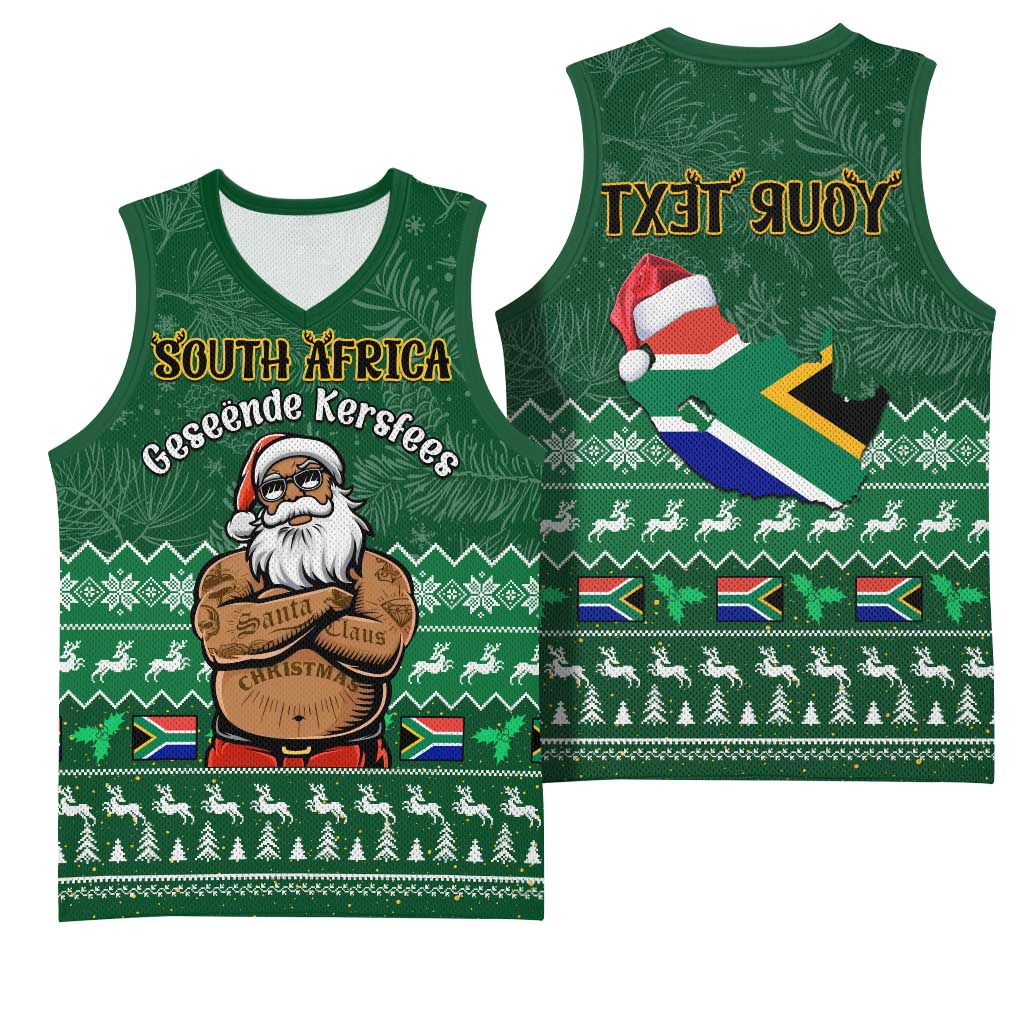 Personalised South Africa Christmas Basketball Jersey Cool Santa Claus With South African Map - African Pride