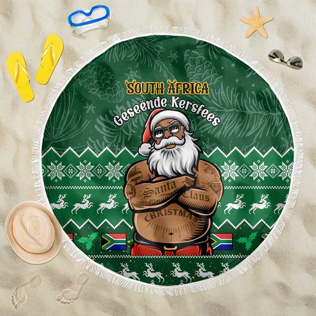Personalised South Africa Christmas Beach Blanket Cool Santa Claus With South African Map