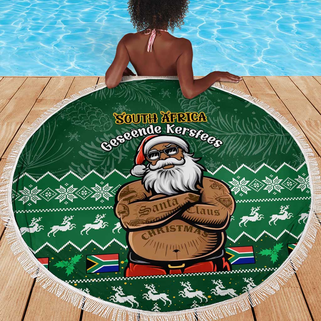 Personalised South Africa Christmas Beach Blanket Cool Santa Claus With South African Map