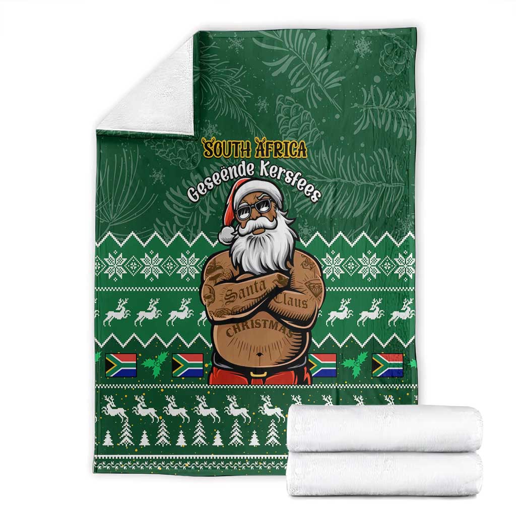 Personalised South Africa Christmas Blanket Cool Santa Claus With South African Map