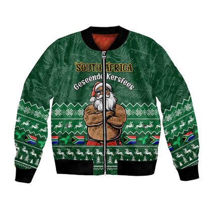 Personalised South Africa Christmas Bomber Jacket Cool Santa Claus With South African Map