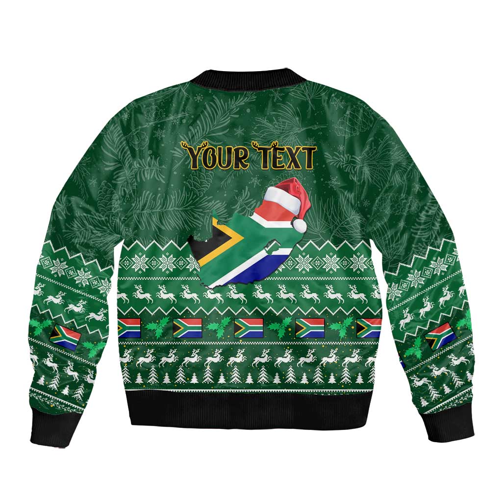 Personalised South Africa Christmas Bomber Jacket Cool Santa Claus With South African Map