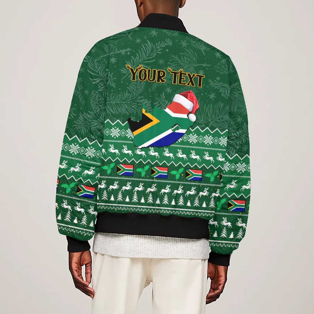 Personalised South Africa Christmas Bomber Jacket Cool Santa Claus With South African Map