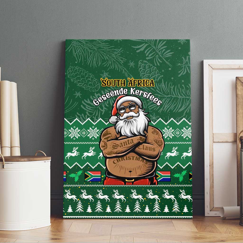 Personalised South Africa Christmas Canvas Wall Art Cool Santa Claus With South African Map