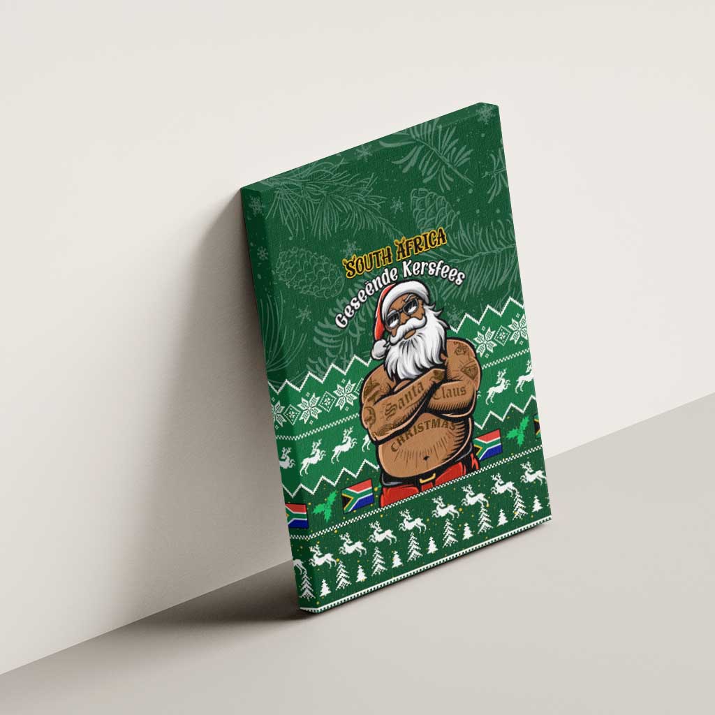 Personalised South Africa Christmas Canvas Wall Art Cool Santa Claus With South African Map