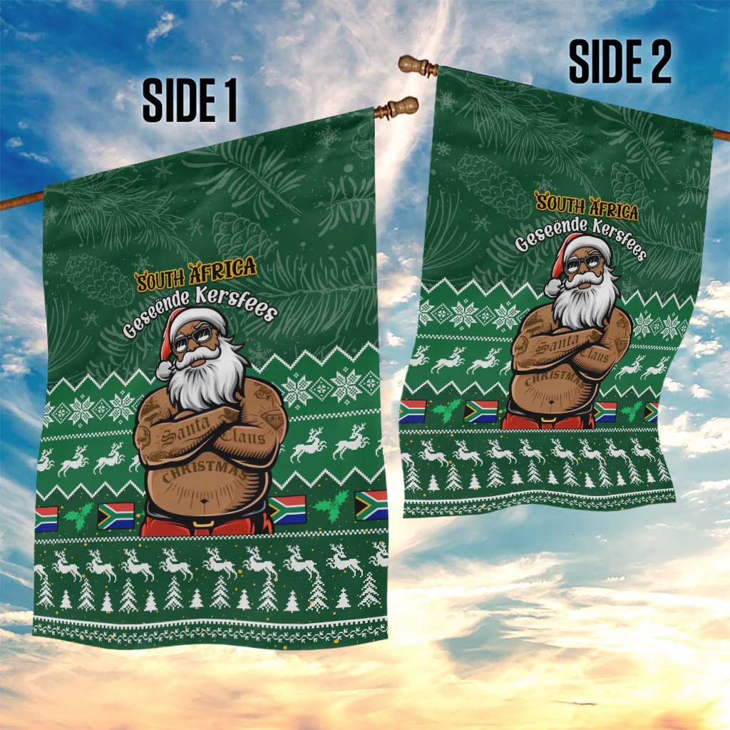Personalised South Africa Christmas Garden Flag Cool Santa Claus With South African Map