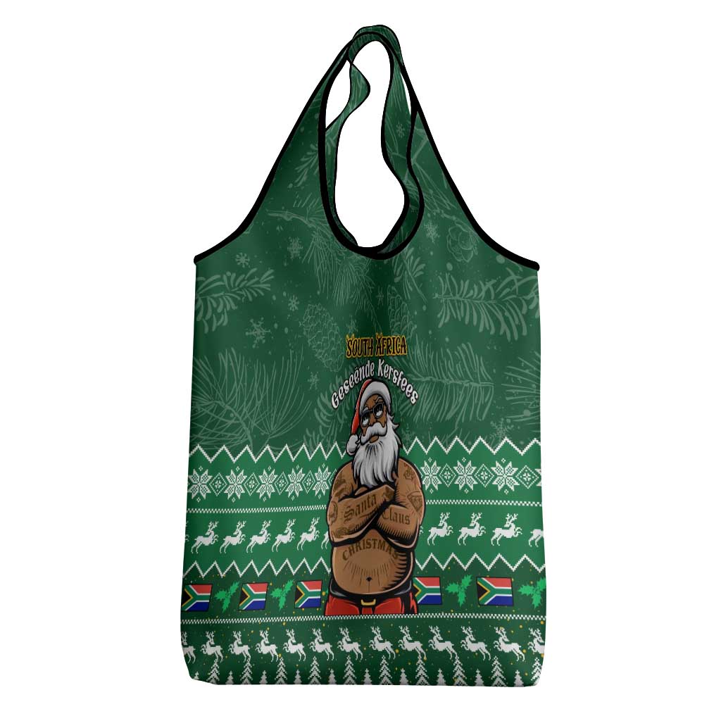 Personalised South Africa Christmas Grocery Bag Cool Santa Claus With South African Map