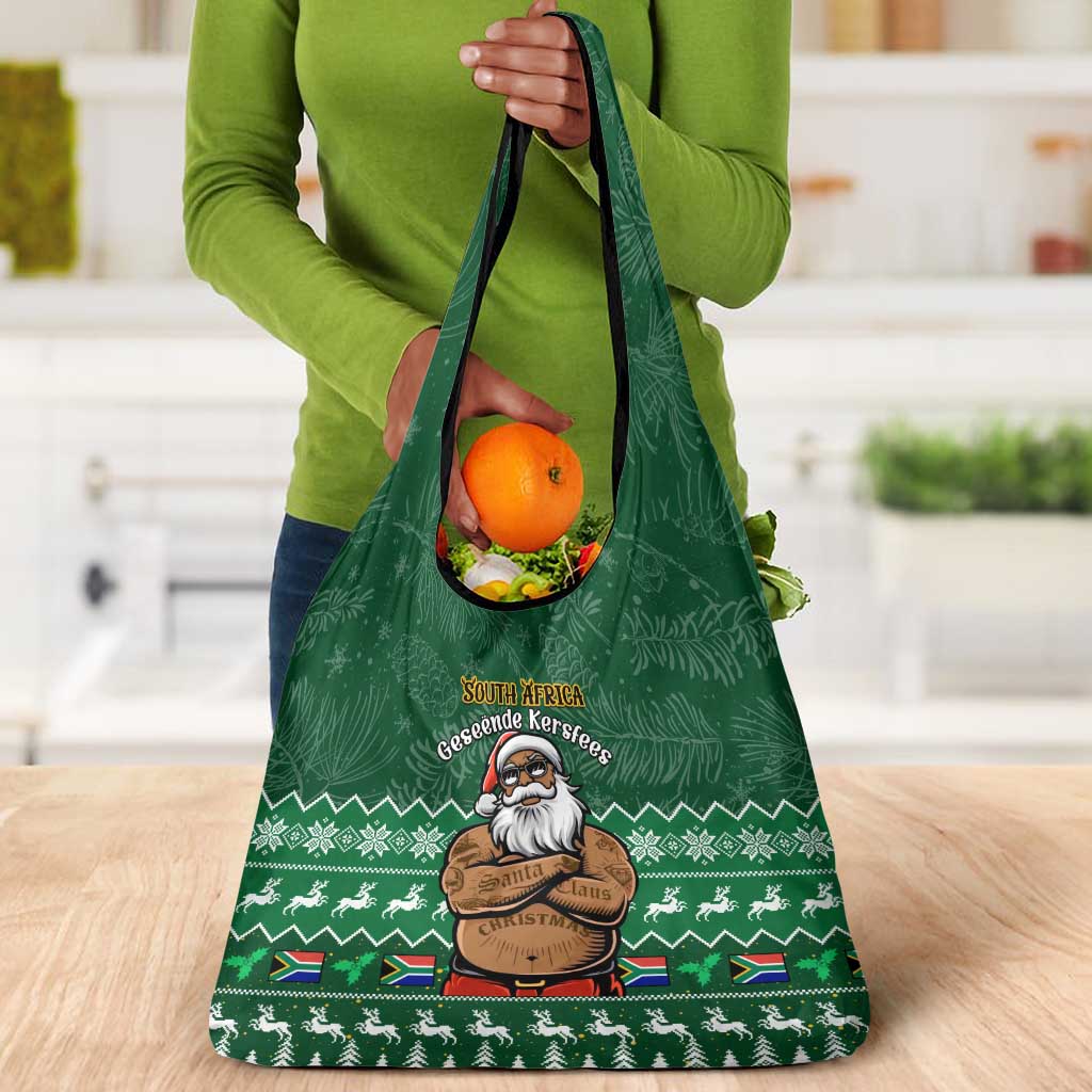 Personalised South Africa Christmas Grocery Bag Cool Santa Claus With South African Map