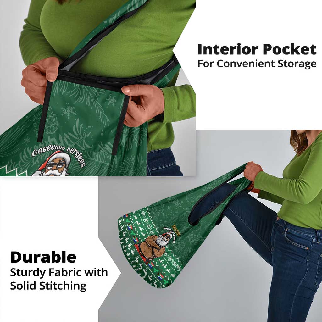 Personalised South Africa Christmas Grocery Bag Cool Santa Claus With South African Map