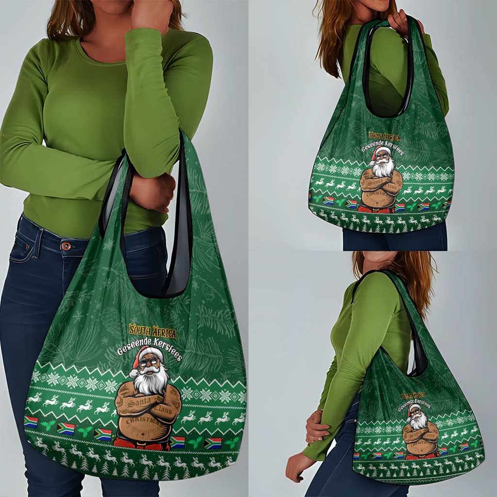Personalised South Africa Christmas Grocery Bag Cool Santa Claus With South African Map