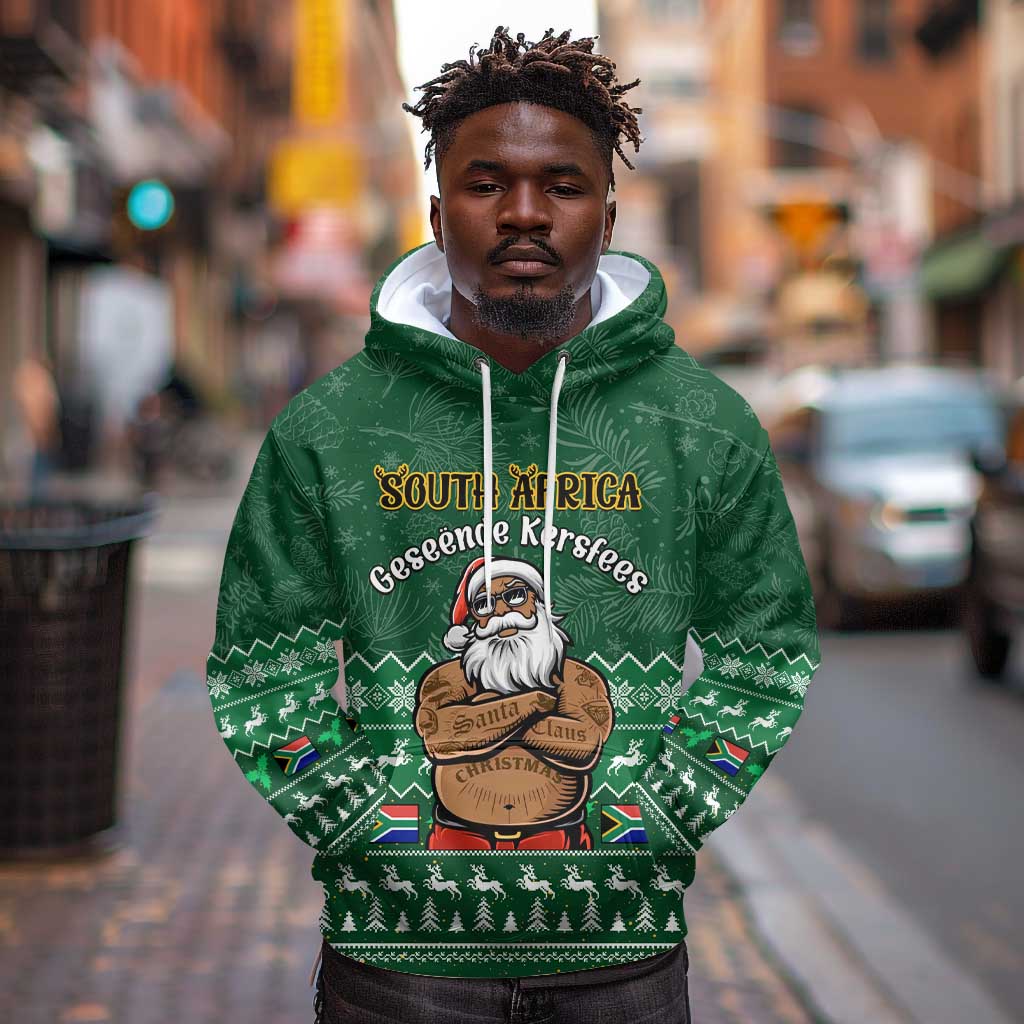 Personalised South Africa Christmas Hoodie Cool Santa Claus With South African Map