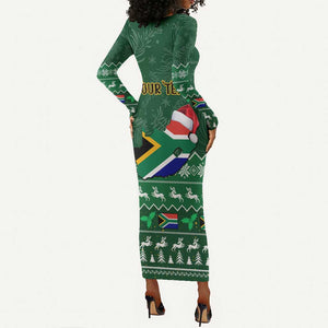 Personalised South Africa Christmas Long Sleeve Bodycon Dress Cool Santa Claus With South African Map LT14
