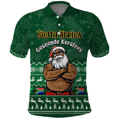 Personalised South Africa Christmas Polo Shirt Cool Santa Claus With South African Map