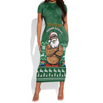 Personalised South Africa Christmas Short Sleeve Bodycon Dress Cool Santa Claus With South African Map LT14