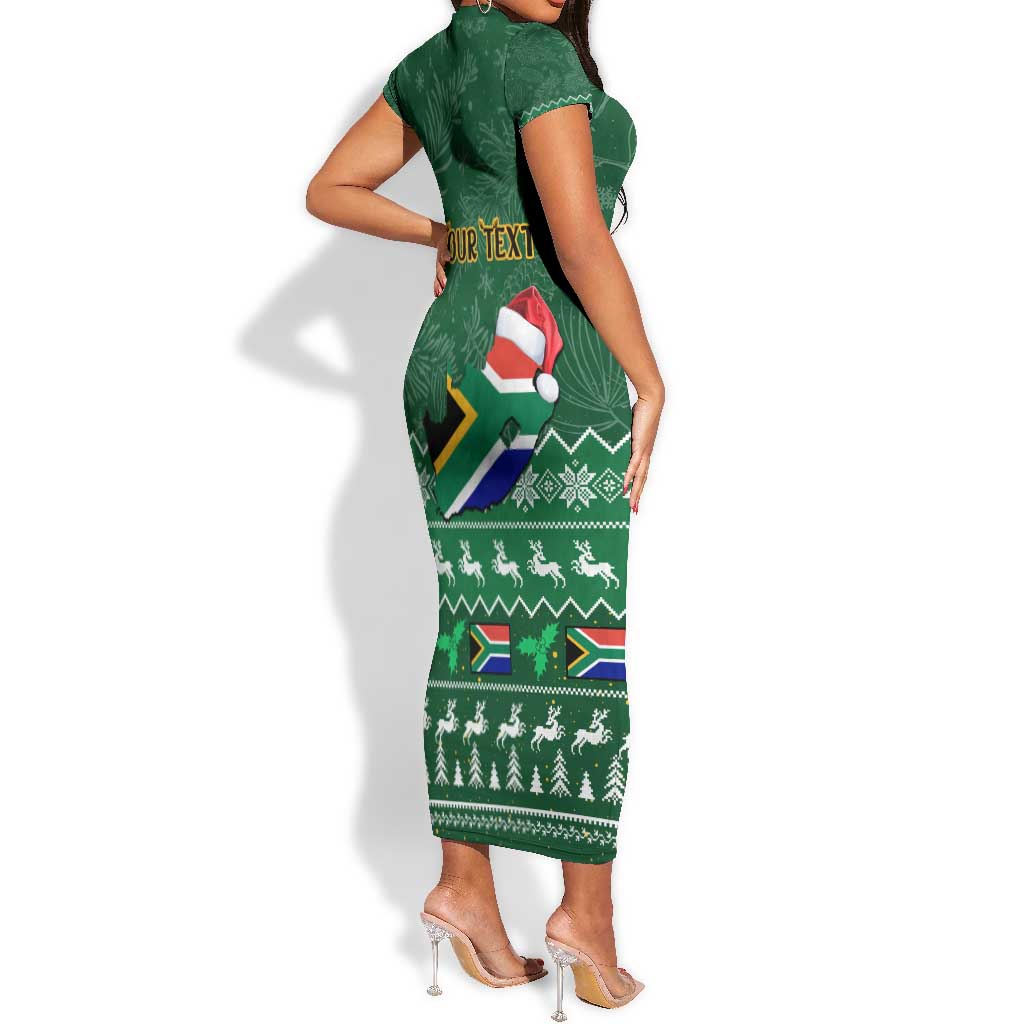 Personalised South Africa Christmas Short Sleeve Bodycon Dress Cool Santa Claus With South African Map LT14