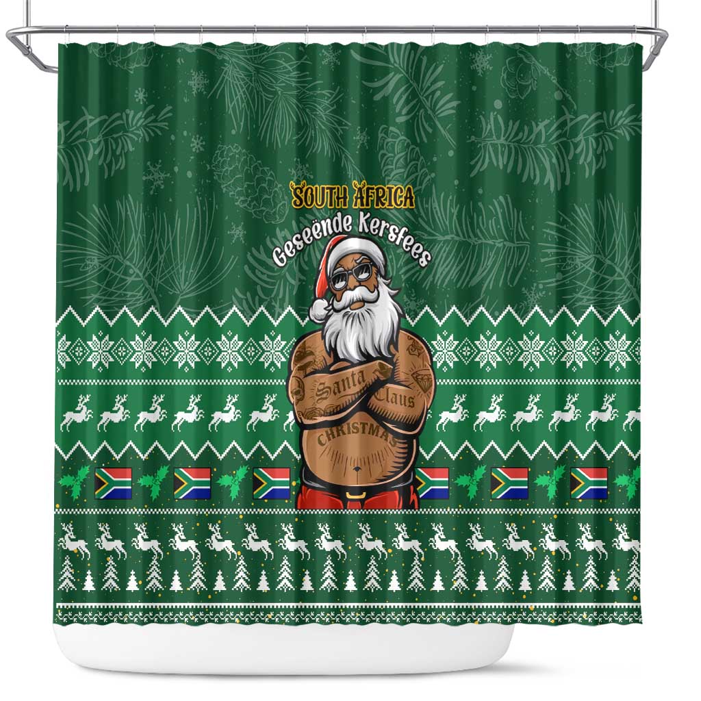 Personalised South Africa Christmas Shower Curtain Cool Santa Claus With South African Map