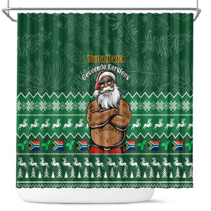Personalised South Africa Christmas Shower Curtain Cool Santa Claus With South African Map