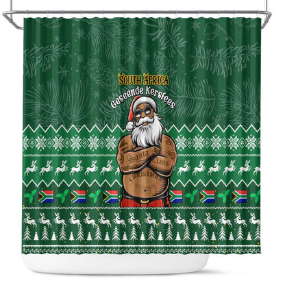 Personalised South Africa Christmas Shower Curtain Cool Santa Claus With South African Map