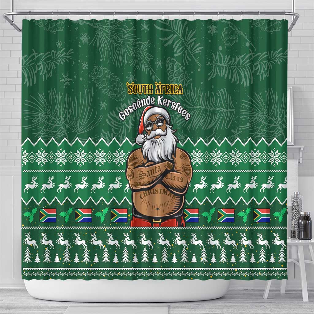 Personalised South Africa Christmas Shower Curtain Cool Santa Claus With South African Map