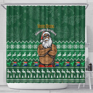 Personalised South Africa Christmas Shower Curtain Cool Santa Claus With South African Map