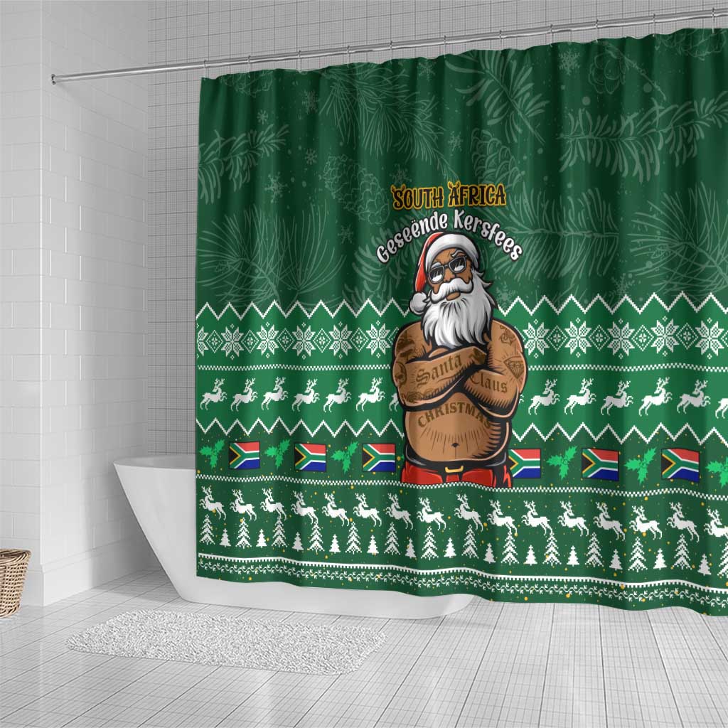 Personalised South Africa Christmas Shower Curtain Cool Santa Claus With South African Map
