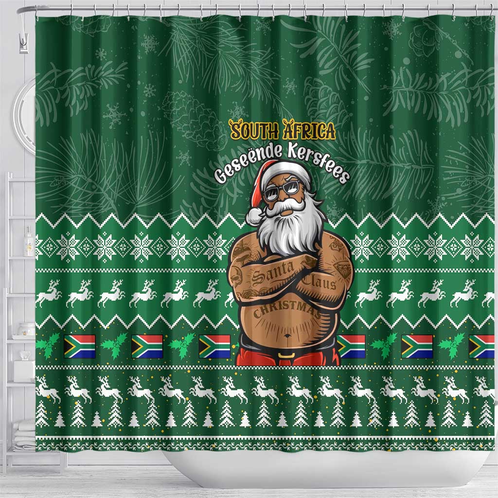 Personalised South Africa Christmas Shower Curtain Cool Santa Claus With South African Map
