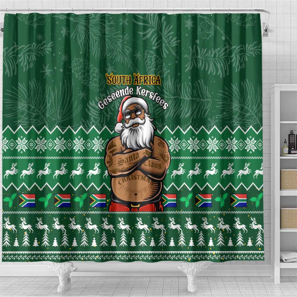 Personalised South Africa Christmas Shower Curtain Cool Santa Claus With South African Map