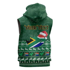Personalised South Africa Christmas Sleeveless Zip Hoodie Cool Santa Claus With South African Map - African Pride