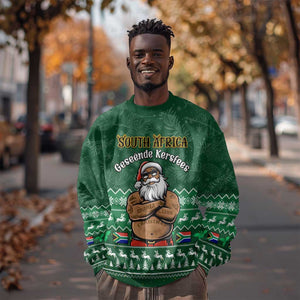 Personalised South Africa Christmas Sweatshirt Cool Santa Claus With South African Map