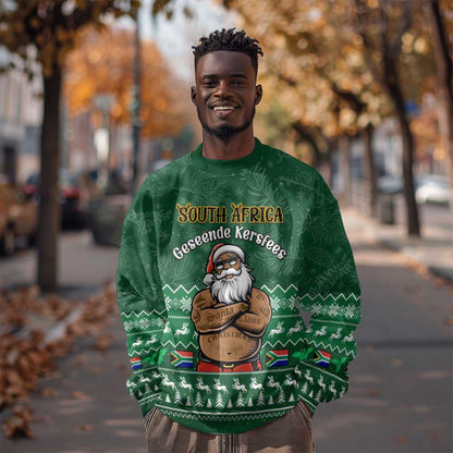 Personalised South Africa Christmas Sweatshirt Cool Santa Claus With South African Map