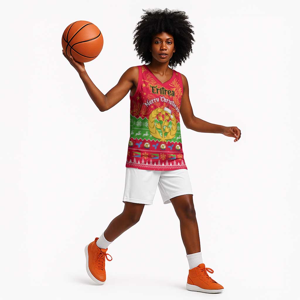 Personalised Eritrea Christmas Basketball Jersey Eritrean Olive Santa Claus Merry Xmas - African Pride