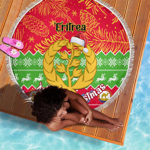 Personalised Eritrea Christmas Beach Blanket Eritrean Olive Santa Claus Merry Xmas