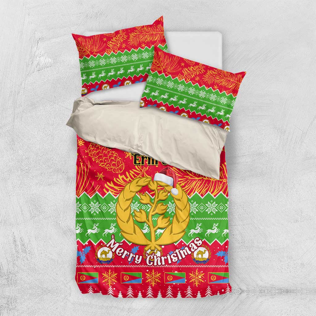 Personalised Eritrea Christmas Bedding Set Eritrean Olive Santa Claus Merry Xmas