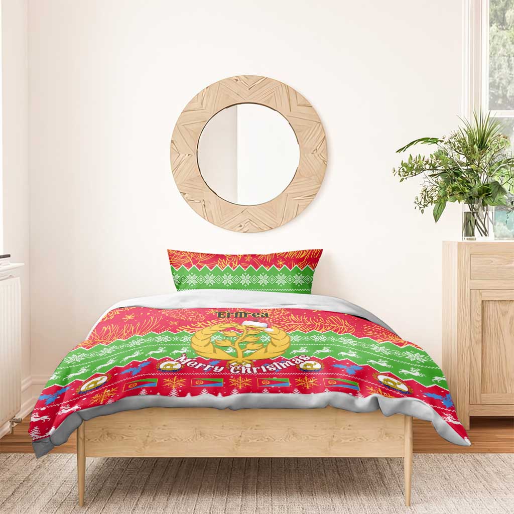 Personalised Eritrea Christmas Bedding Set Eritrean Olive Santa Claus Merry Xmas